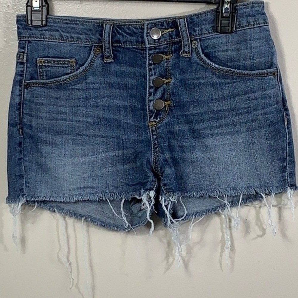 Universal Thread Distressed High Rise Button Fly Jean Shortie - Picture 2 of 5